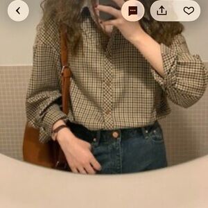 BROWN CHECKERED BUTTON DOWN SHIRT